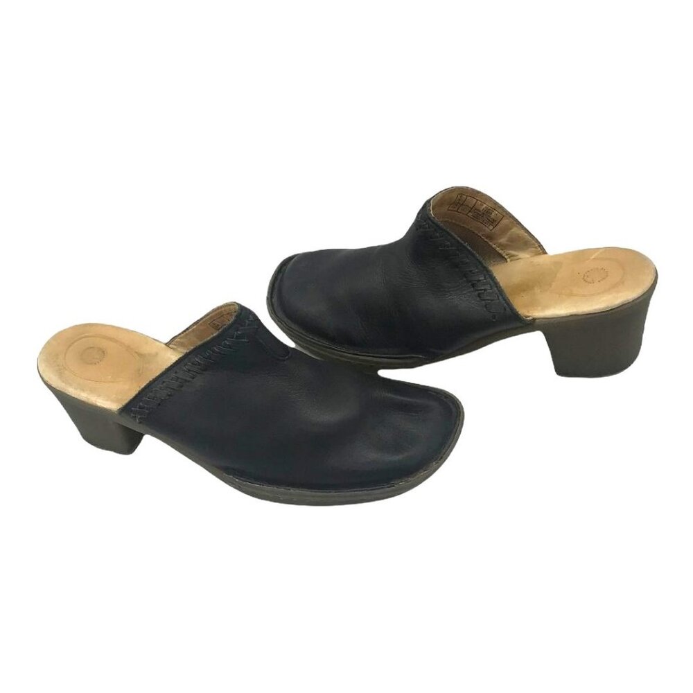 VTG Dr Doc Martens DANA Black Leather Heeled Clogs US 8 Slide Mule 11886 00s Y2K